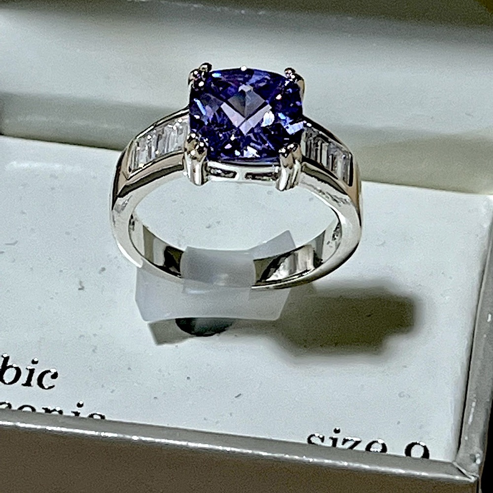 Sparkle allure silver plated purple cubic zirconia ring size 9 NWT